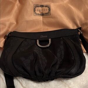 Gucci Black GG Canvas and Leather Shoulder Bag  Authentic Gucci
